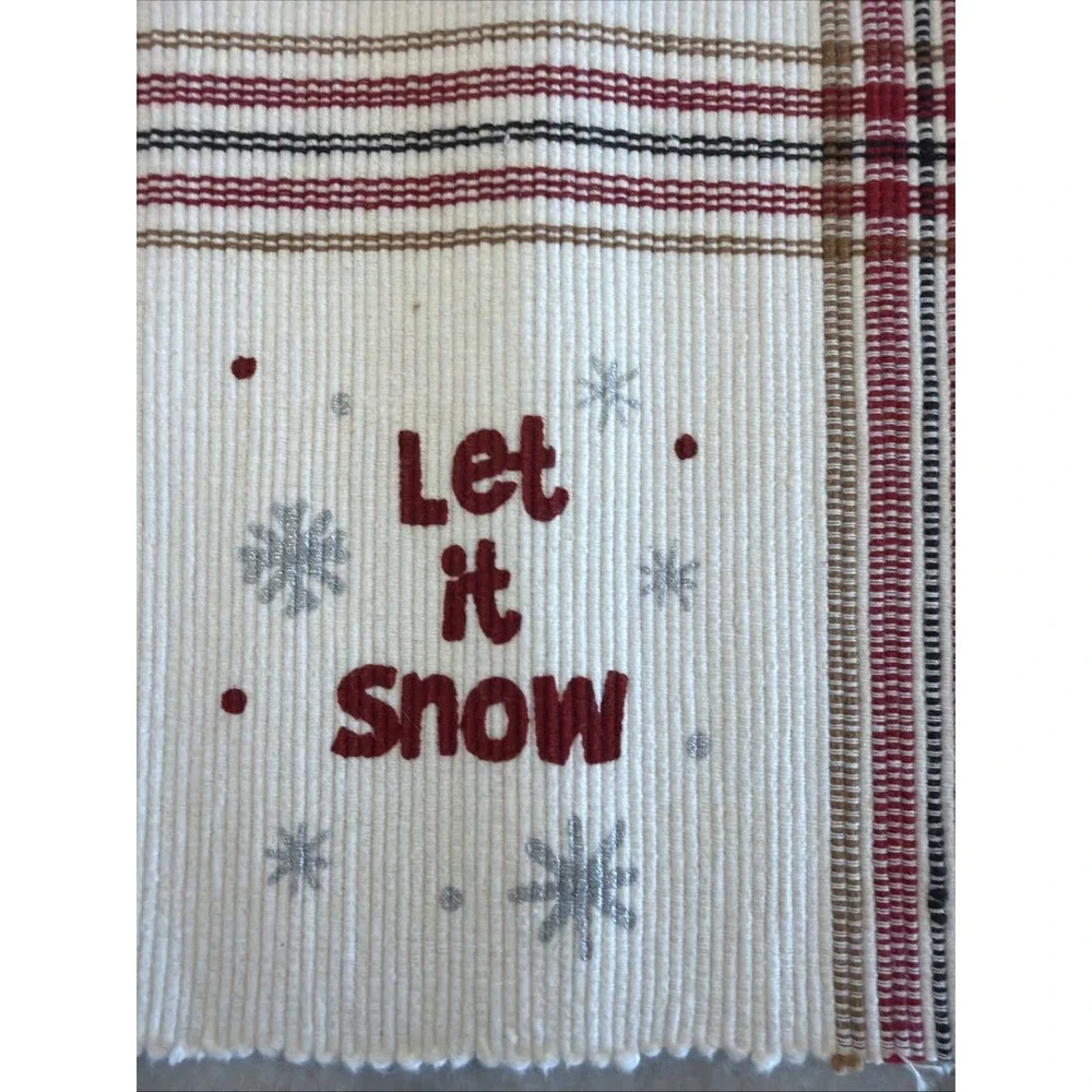 Set Of 4 Woven Let It Snow Christmas Holiday Placemats 2 Sided NEW ES002
